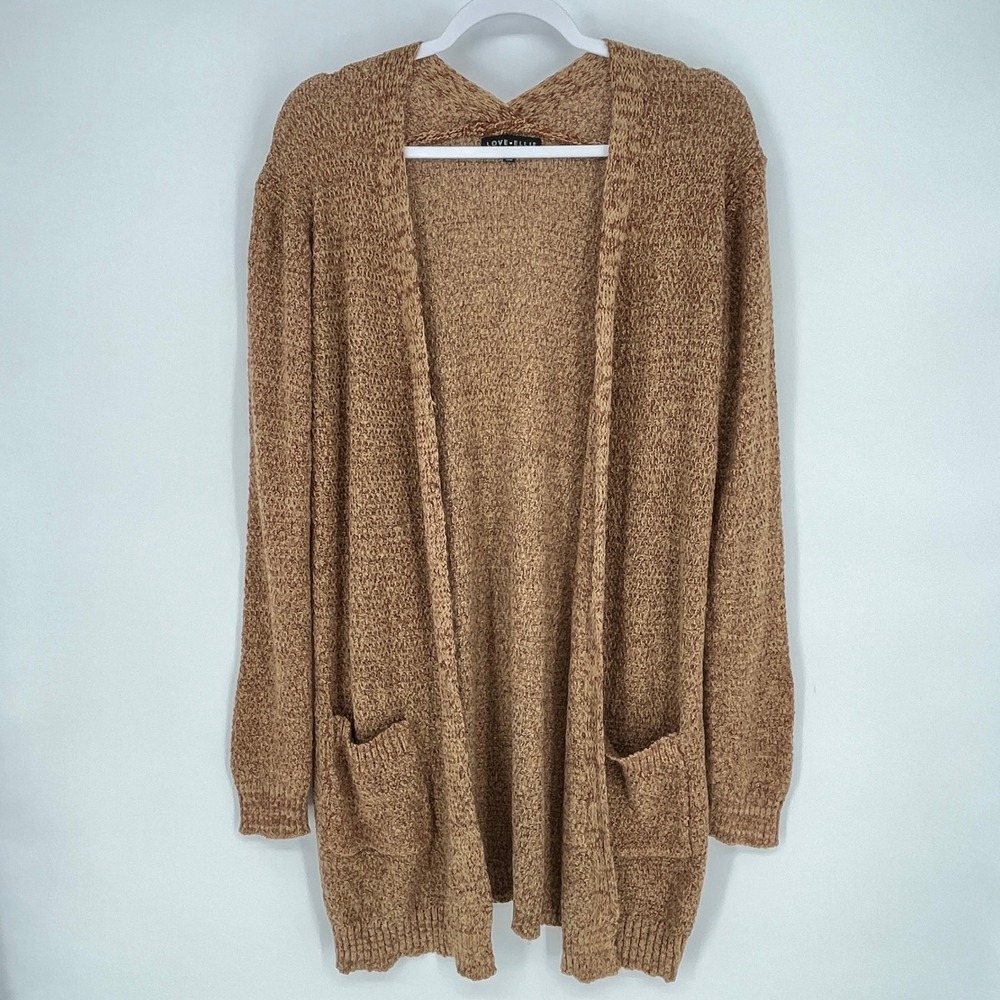 LOVE ELLIE Longline‎ Open Front Knit Cardigan Sweater Women's M Tan NWOT